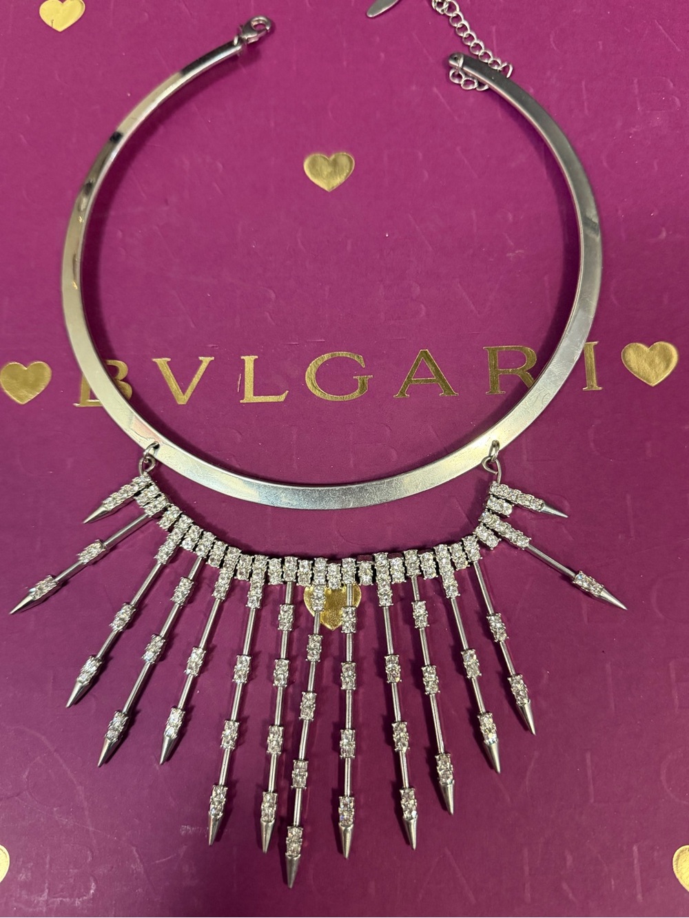 DESIGNER NYGARD MODERNIST RHINESTONE SPIKE CHOKER COLLAR STATEMENT NECKLACE